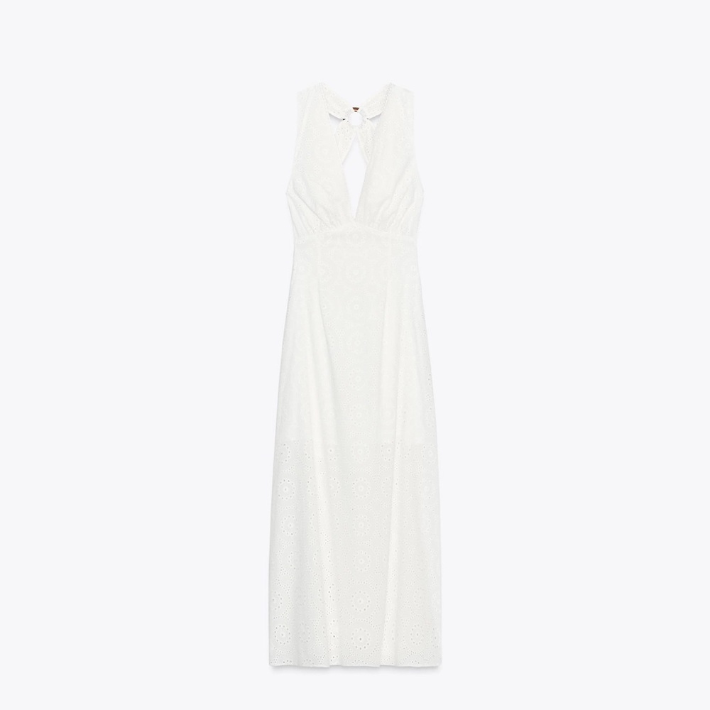 ZARA Cotton Eyelet Embroidered Halter Midi dress. L NWT - Picture 8 of 16